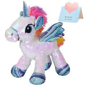 Athoinsu Flip Sequin Unicorn Stuffed Animal Plush Sparkle Toy with Reversible G